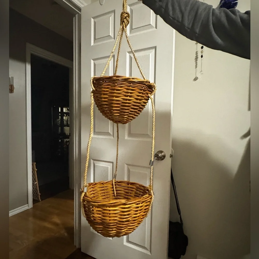 Rustic Woven Hanging Baskets with Rope - Picture 3 of 4